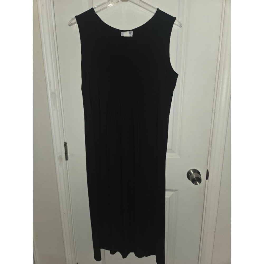 Blair Womens Black Sleeveless Pleated Neckline Knit Midi Dress Size Large LGE
